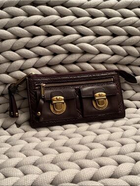 Marc Jacobs Dark Brown Leather Mini Wallet with Gold